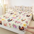 thumbnail image 4 of Erosebridal Farmhouse Rooster Queen Sheet Sets for Kids Girls, Pink Flower Floral Bed Set, 4 Pieces, 1 Flat Sheet 1 Fitted Sheet and 2 Pillowcases, 4 of 5
