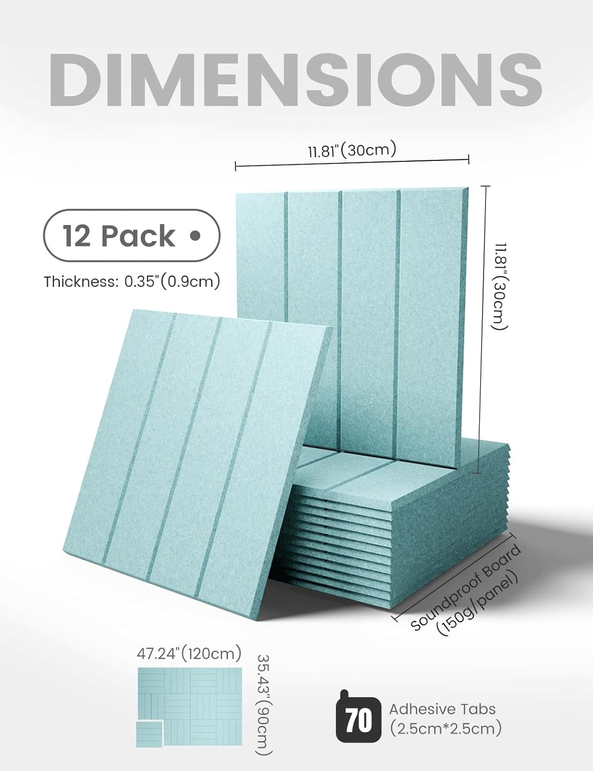 Large Felt Bulletin Board 48" x 36" Cork Alternative-12 Pack with 70 Safe Removable Adhesive Tabs, Boards for Walls Home Office Classroom Pin Board-Teal Blue