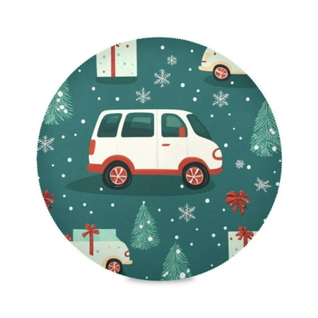

Round Plate Mat 15.4x15.4 Inchesx6 Placemat Table Mat Kitchen Mat Coffee Mat Fabric Thick Strong Wear-Resistant Heat Resistance Christmas Trees and Trucks