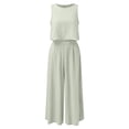 thumbnail image 4 of BYHONG Casual Outfits for Women Sleeveless Tank O Neck Top Short Button Top Wide Leg Pants Pocket Two Piece Suit Green XXL, 4 of 5