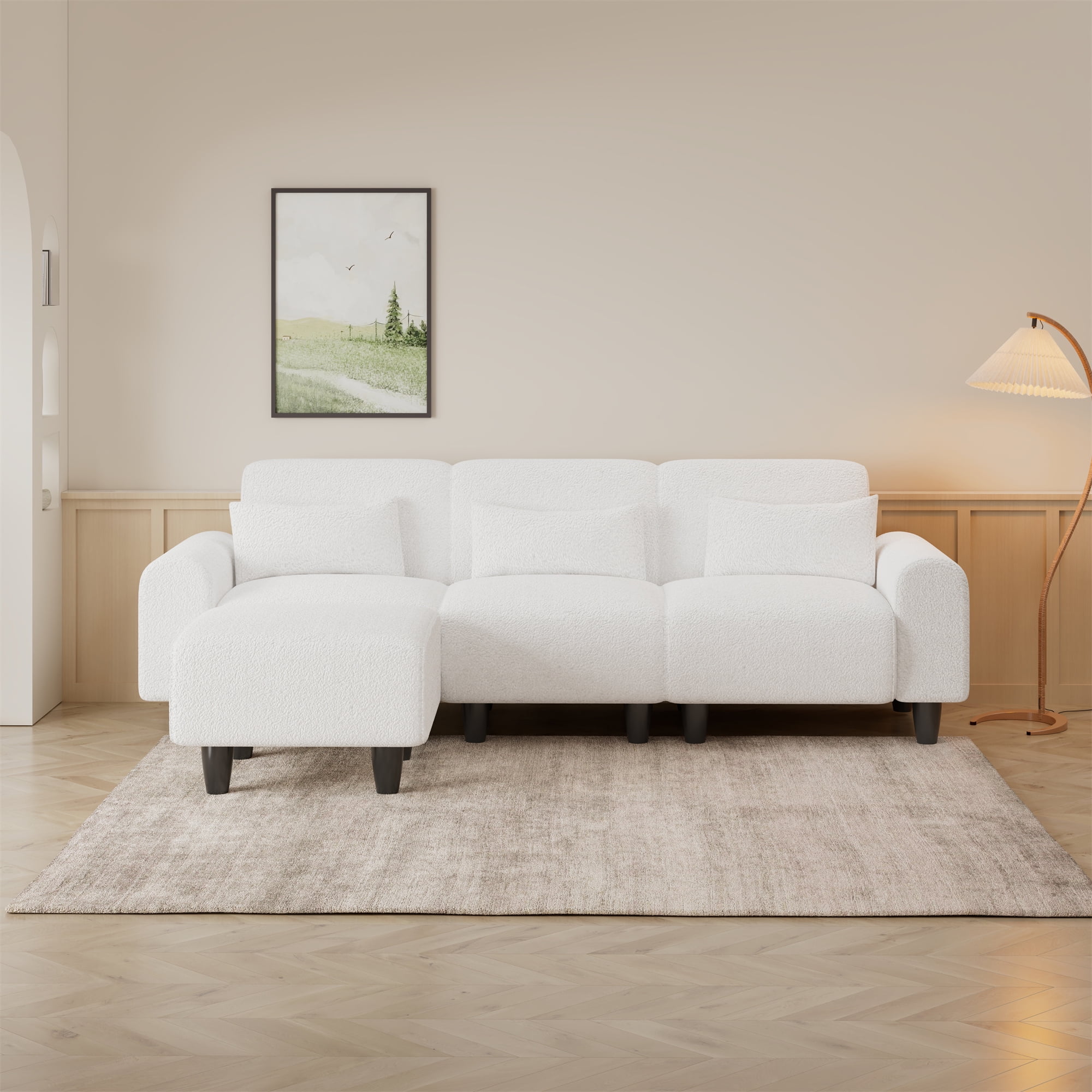 Aukfa 85" Reversible Sectional Sofa, Deep Seat Couch with Chaise for Living Room, 3 Pillows, Beige