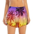 thumbnail image 2 of Xecao's Palm Trees at Sunset for a double-layer running short for women, perfect for gym, tennis, and more, featuring a convenient pocket., 2 of 9