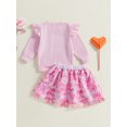 thumbnail image 5 of Toddler Baby Girl Fall Outfit 3 6 9 12 18 24 Months 2T 3T Letter Embroidery Long Sleeve Crew Neck Pullover with Bow Pattern Mesh Skirt Clothing Set, 5 of 9