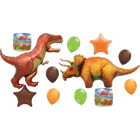 Prehistoric Giant T-REX and Triceratops Birthday Dinosaur Balloon Decoration 12 pc Kit