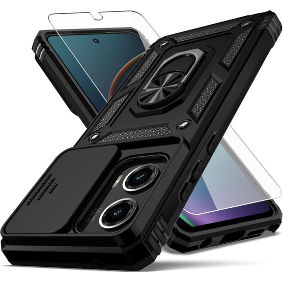 for Moto G Stylus 5G 2024 Case,with Camera Lens Cover HD Screen Protector,[Military Grade] Car Mount Kickstand Shockproof Protective Case for Motorola G Stylus 5G 2024, Black