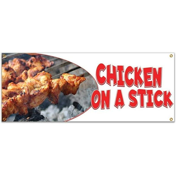 SignMission B-Chicken On A Stick19 48 in. Chicken on A Stick Banner with Concession Stand Food Truck Single Sided