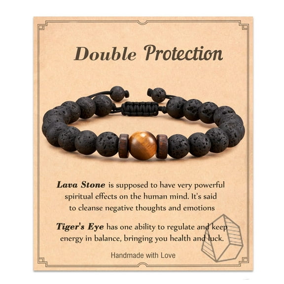 Men's Obsidian Braided Bracelet with Frosted Tiger's Eye & Volcanic Stone Beads - Gift with Card