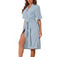 thumbnail image 4 of INSPIRE CHIC Women's Towel Robe with Pocket Short Sleeve Toweling Self Tie Loose Bathrobe for After Shower M Blue, 4 of 5