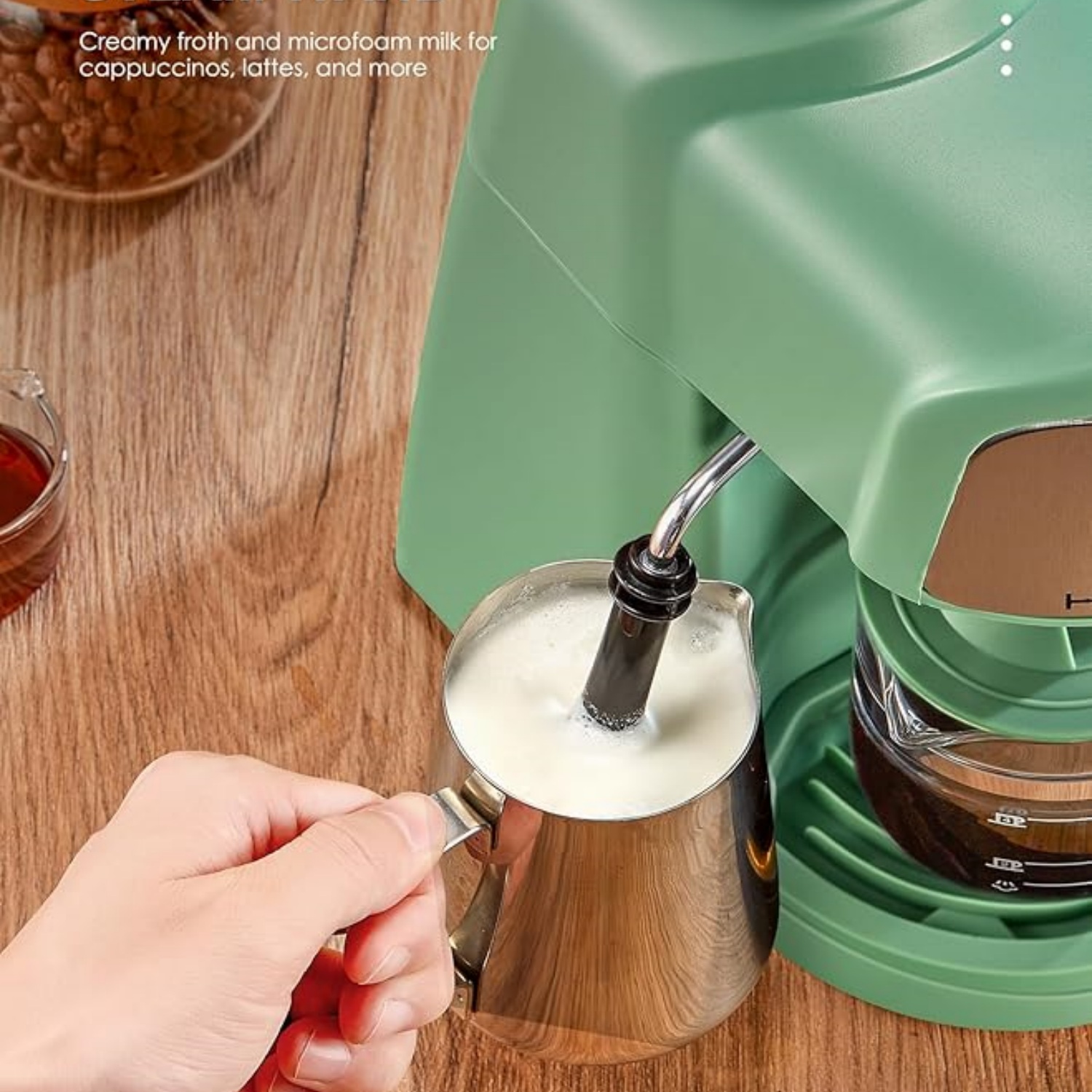 Espresso and Cappuccino Machine with Fast Heating Function, 1-4 Cups Coffee Maker with Milk Frothing Function and Steam Wand (Green)