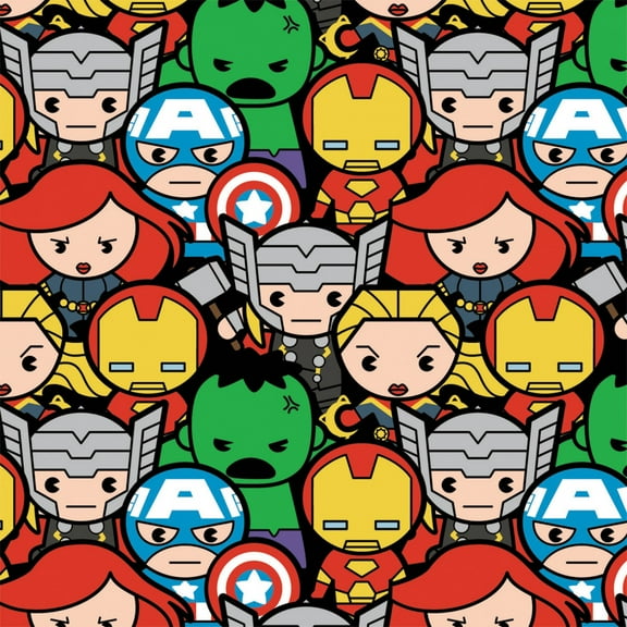 Marvel Kawaii Collection Avengers Assemble Packed 100% Cotton Fabric by The Yard