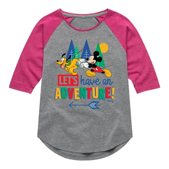 Disney - Mickey & Pluto - Let's Have An Adventure - Toddler & Youth Girls Raglan Graphic T-Shirt