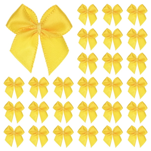 Uxcell 200-Pack Mini Lazo de Cinta Artesanal 1x1 Pulgada de Tela a Cuadros de Satén Amarillo