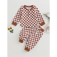 thumbnail image 2 of Bagilaanoe 2PCS Toddler Baby Boy Long Pants Set Checkerboard Print Long Sleeve Sweatshirt Pullover Tops + Drawstring Sweatpants 6M 12M 18M 24M 3T Kids Casual Sweatsuits, 2 of 9