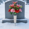 thumbnail image 4 of Artificial Bouquet, Peacock Rose Fake Floral Arrangement, Outdoor Cemetery Memorial Decor, Realistic Faux Flower Stake for Grave, Holiday, Garden & Remembrance Use, 4 of 7
