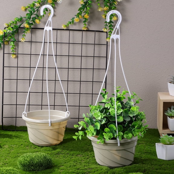 Topbathy 4Pcs Plastic Hanging Plant Pots with Drainage for Indoor and Outdoor Decor