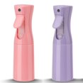 thumbnail image 1 of Loaddvni Botellas de Plástico con Aerosol, Paquete de 2, Botella de Agua Corriente para Soluciones de Limpieza, Plantas, Mascotas, Aceites Esenciales, Cabello, Cocina - 6.8 OZ/200 ML (Púrpura y Rosa), 1 of 8