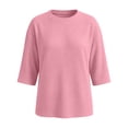 thumbnail image 4 of KyCheLot Women's Crew Neck Sweatshirt Solid Color 3/4 Length Sleeve Clothes Lightweight Vacation Sweatshirts, 4 of 6