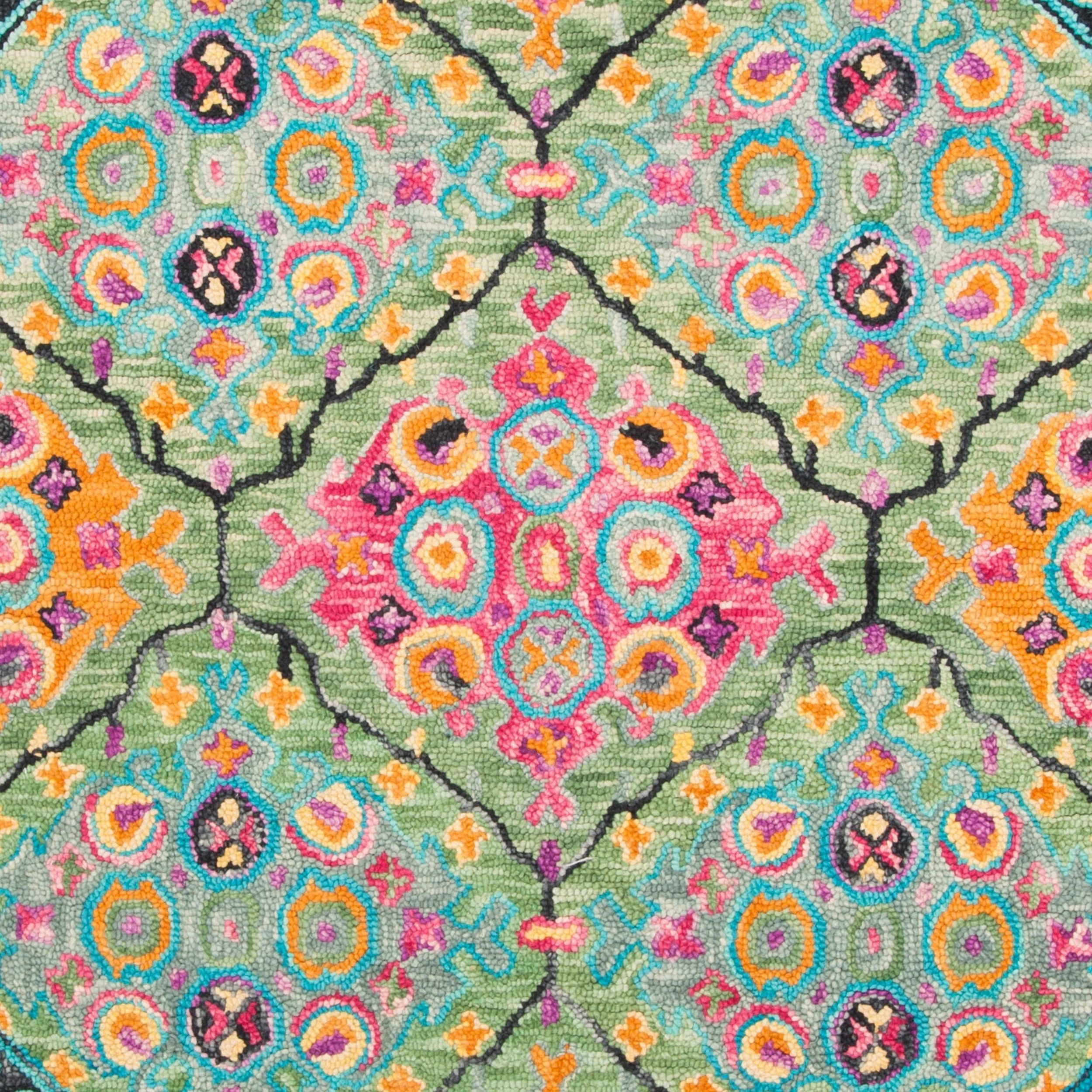SAFAVIEH Aspen Emely Colorful Floral Wool Area Rug, Light Green/Black, 7' x 7' Round