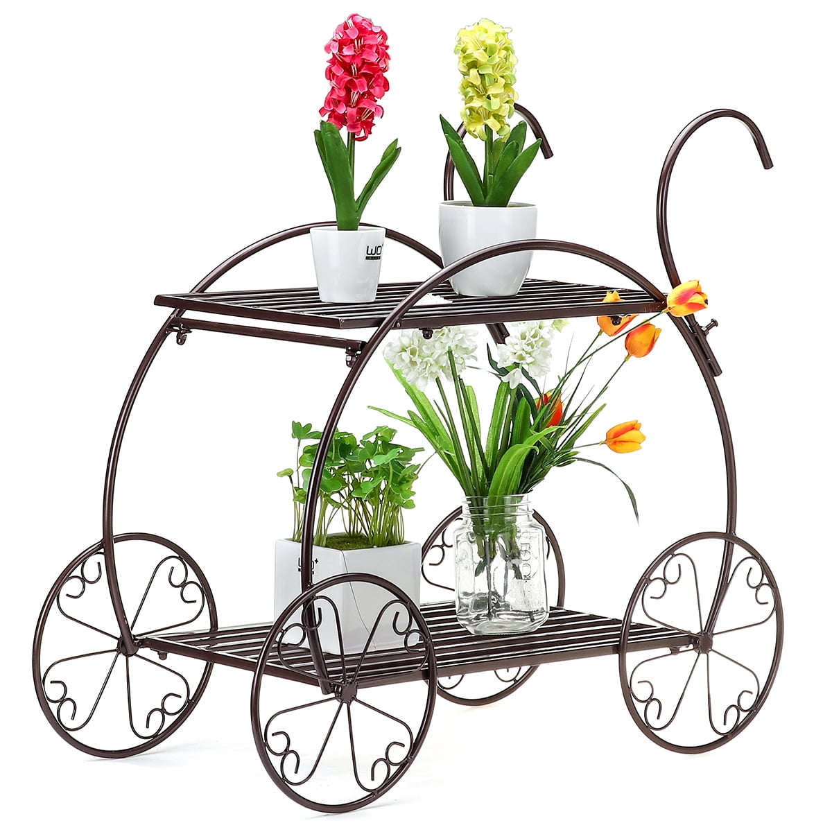 Cart Plant Stand & Flower Pot Plant Holder Display Rack, 4 Tier