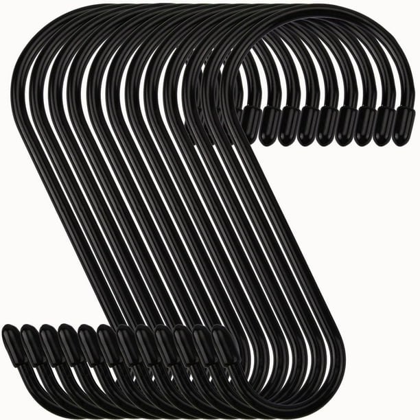 12PCS 6 inch s Hook, large VINYL COATED s Hook, anti - slip Heavy s Hook  with Rubber stop, Steel Metal Black Rubber Coated closets s Hook, for  Suspension of jeans Plant