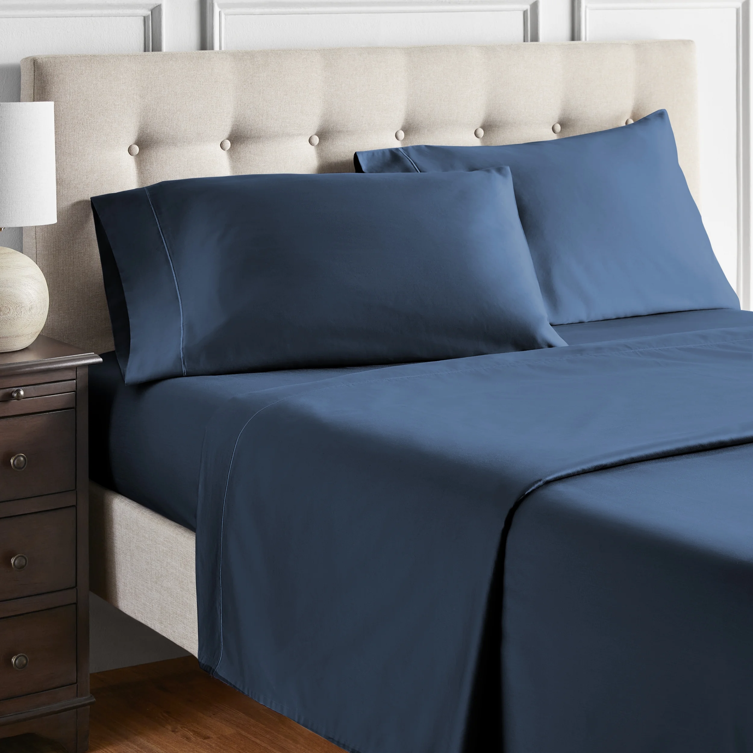 Hotel Style 4-Piece 600 Thread Count Navy Egyptian Cotton Adult Bed Sheet Set, Queen - Deep Pocket, Queen Sheet Set