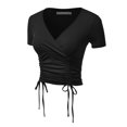 thumbnail image 3 of FashionMille Women's Short Sleeve V Neck Ribbed Sexy Front Shirred Crop Top Tee, 3 of 5