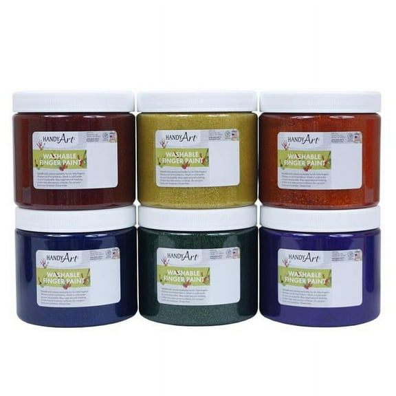 Handy Art Washable Glitter Finger Paint, 16 oz, Set of 6
