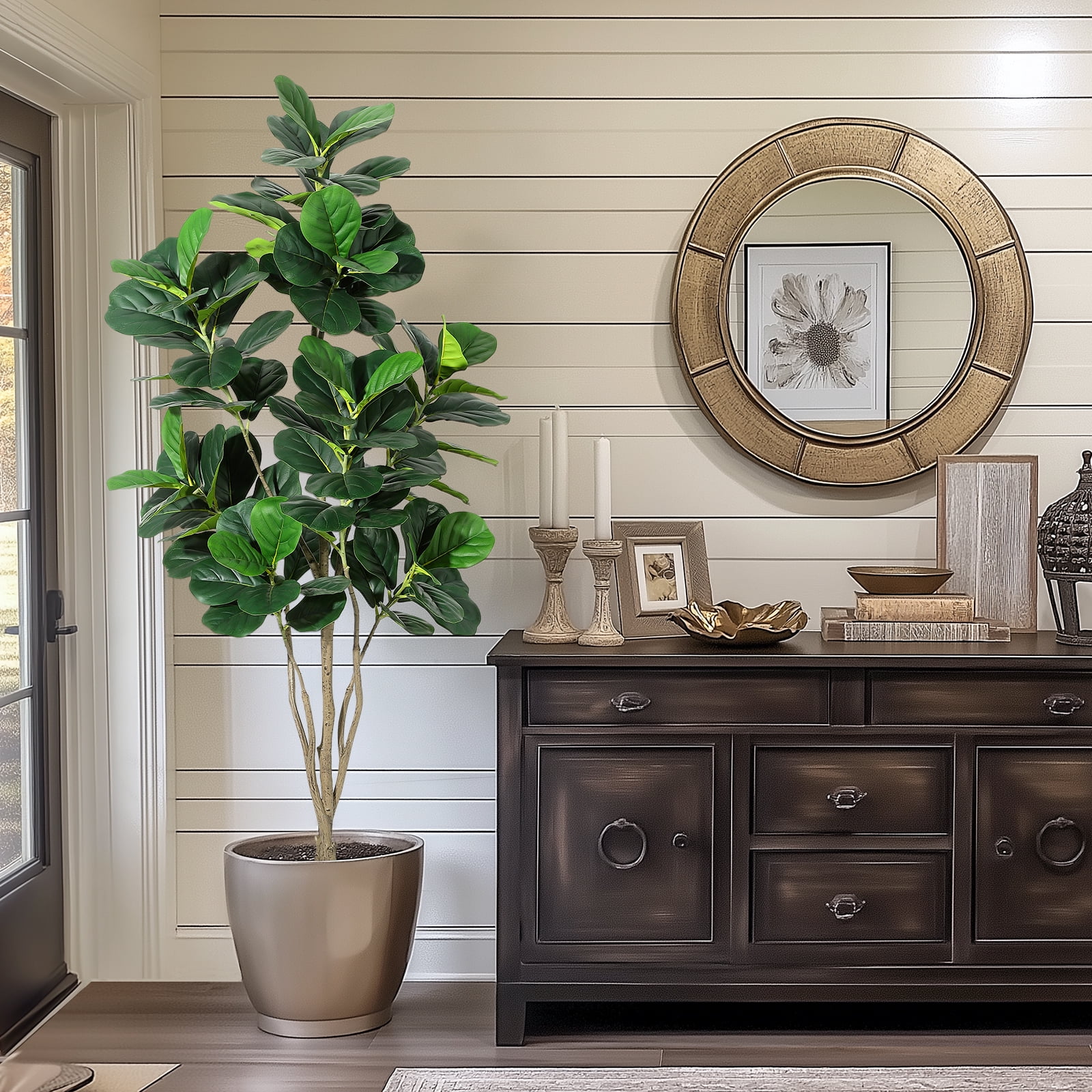 Fiddle Leaf Fig Tree Artificial Plant 6FT Tall Faux Plants Indoor Fake Ficus Lyrata Plant in Pot Artificial Fig Trees for Home Office Store Room Decor Indoor Outdoor Housewarming Gift