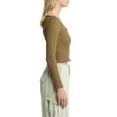 thumbnail image 2 of Women's Spring Fitted Crop Tops Long Sleeve V Neck Ribbed Knit Ruffle Slim T-shirt, 2 of 6