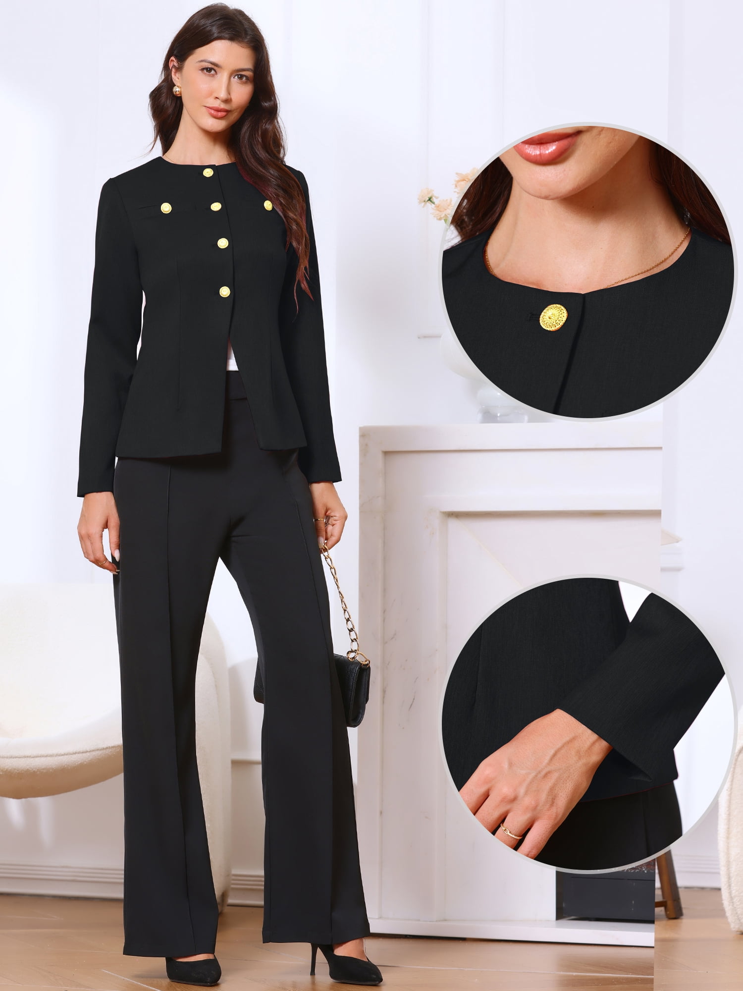 DARING DIVA Women's Collarless Long Sleeve Business Jacket Office Suit XL Black