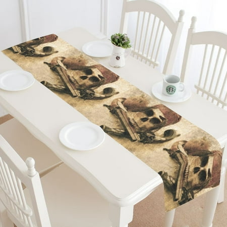 MYPOP Pirate Skull Table Runner Home Decor 14x72 Inch,Vintage Skull Table Cloth Runner for Wedding Party Banquet Decoration