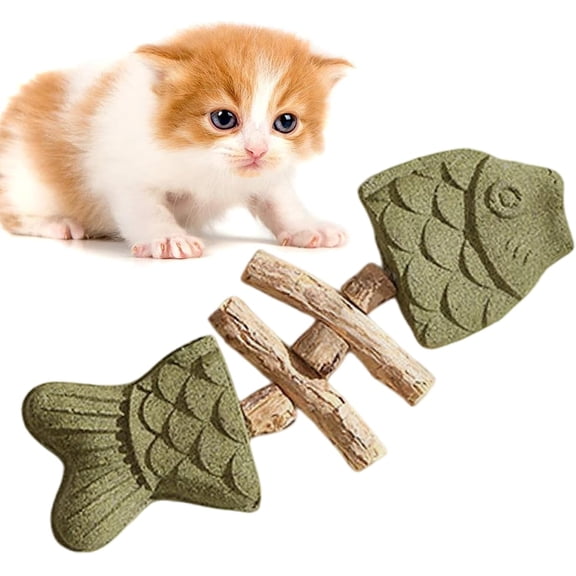 Natural Fishbone Cat Dental Toy, Natural Wooden Fishbone Chew Toy for Dental Care and Gum Massage, Interactive Kitten Teether for Oral Hygiene and Playful Enrichment