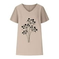 thumbnail image 4 of Diufon Cotton Linen Shirts for Women Short Sleeve V Neck Blouses Print Summer Tees Tops, 4 of 4