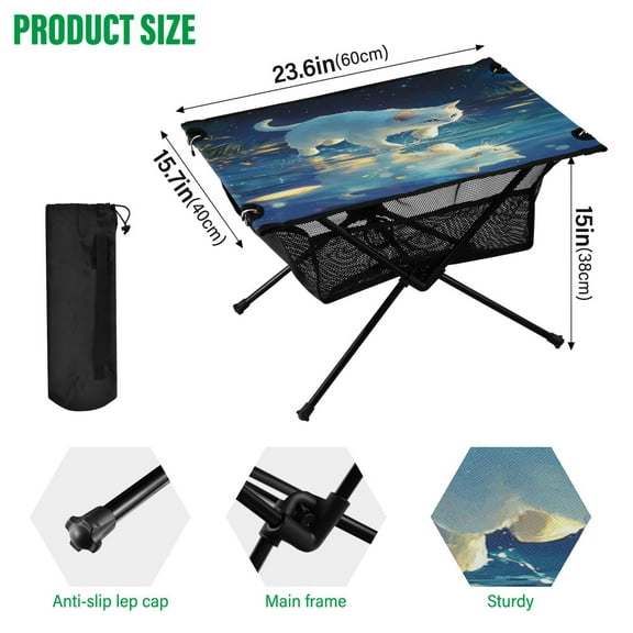 BZSMCE Camping Tables Simple Folding Table Lunar Prowl Pattern Size:23.6*15.7in