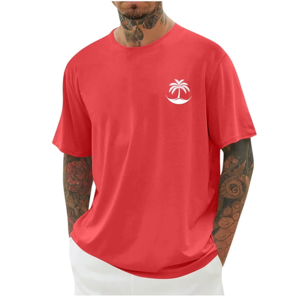 Mens Camisas de Manga Corta Impresión Casual Deportes Cuello Redondo Blusa, Poliéster Ligero para la Primavera Verano Al Aire Libre Uso Diario