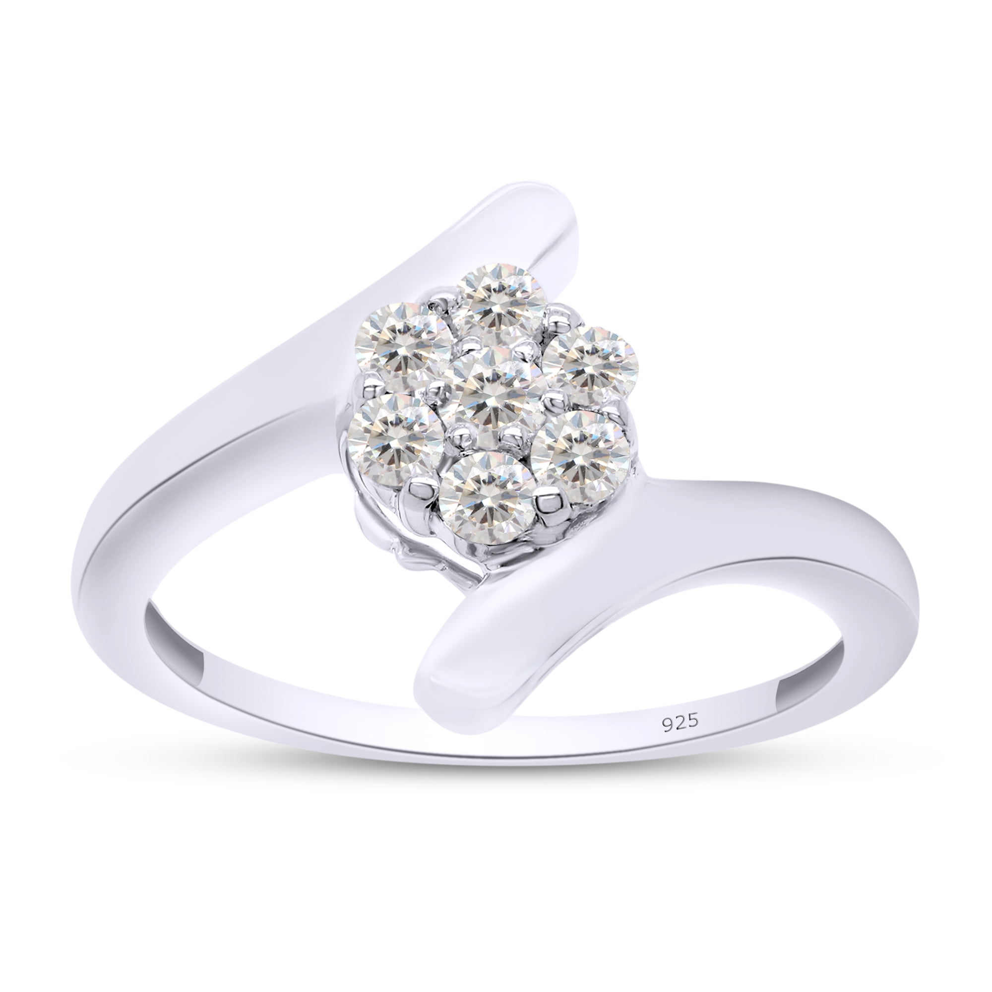 1/3 ct t.w Round Cut Lab Created Moissanite Diamond Bypass Cluster Promise Ring For Women In 14K White Gold Over Sterling Silver (G-H Color, VVS1 Clarity 0.33 Cttw) Size - 4