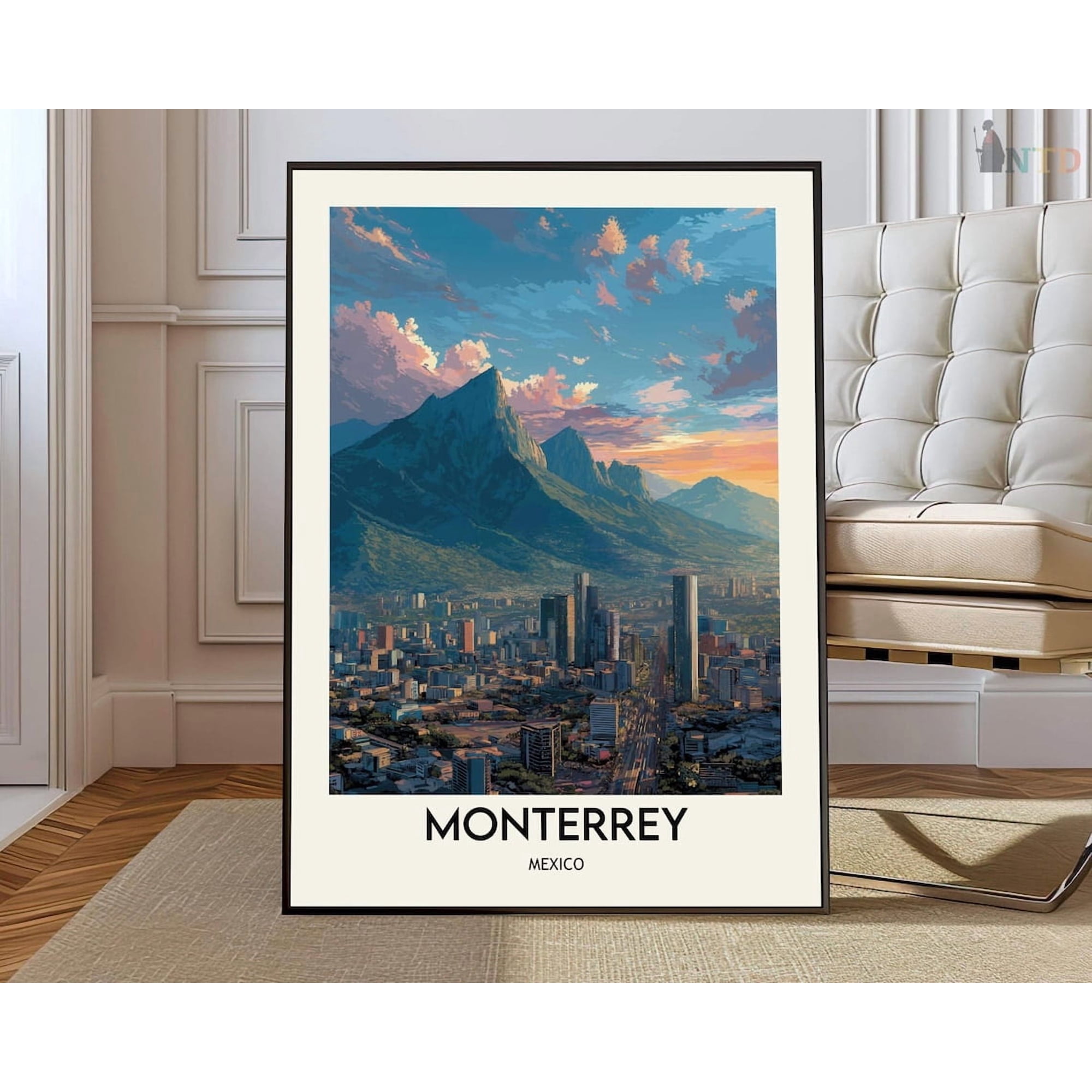 Monterrey Mexico Poster, Nuevo Leon Mountain City Decor