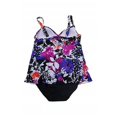 thumbnail image 3 of Swim Solutions Women's Floral Print Tiered One Piece Swimsuit (Black Multi, 8), 3 of 5