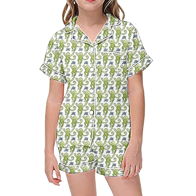 2025 Pyjamas et Peignoirs pour Filles Ensemble 2 Pcs Peignoir de Pyjama 2T pour Enfants Dormeur Graphique Imprimé Manches Courtes à Boutons Pyjama en Molleton Taille 8 Chemise