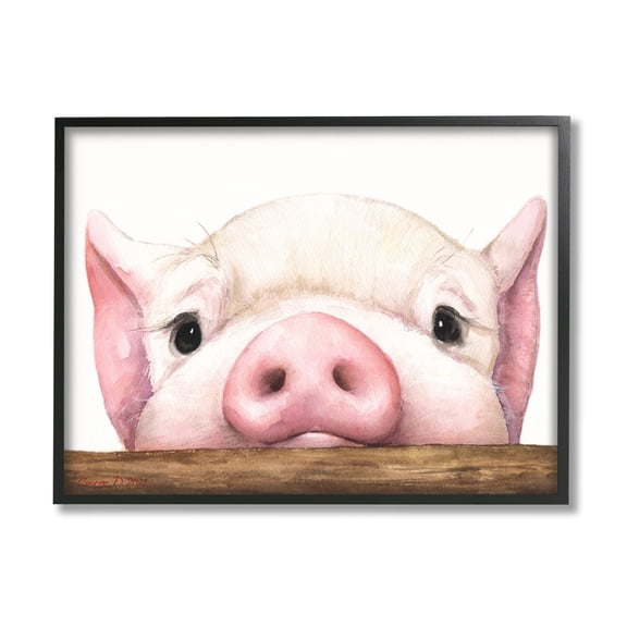 Stupell Industries Sweet Pink Pig Resting Snout Farm Animal Illustration Painting Black Framed Art Print Wall Art, Design by George Dyachenko