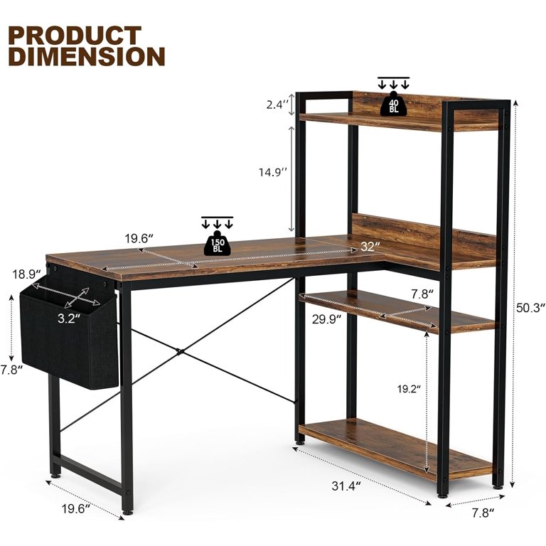 40 Inch L Shaped Computer Desk with Reversible Storage Shelves