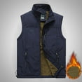 thumbnail image 2 of Lovskoo Men's Outdoor Casual Sleeveless Cargo Jackets Fleece Lined Stand Collar Full Zip Coats Warm Outwear Padded Vest Coats Navy, 2 of 8