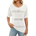 thumbnail image 3 of Womens Short Sleeve Sweaters Summer Round Neck Pullover Sweater Crochet Tops White L, 3 of 9