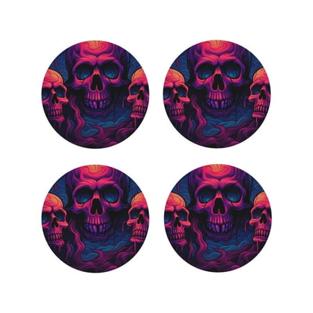 

Tideii Purple-Red Skull for Leather Coasters 4 Pieces Anti-fouling and Anti-scalding Decorative Coasters Suitable for Restaurants Kitchens Coffee Shops-Round Shape