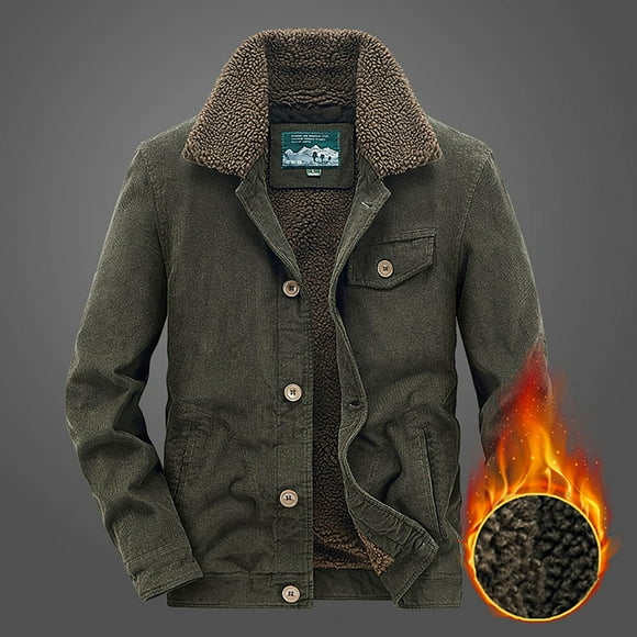 Babysbule Mens Winter Coats Clearance Men's Fashion Casual Thickened Lamb Coat Corduroy Coat Long Sleeve Stand Collar Zipper Pocket Leather Coat Windproof Warm Coat