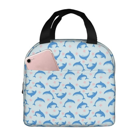 Insulated Lunch Bag for Women Men - Cartoon Cute Dolphin Flower Leakproof Cooler Lunch Box for Women Men  Lunch Tote Bags for Work School Picnic Travel
