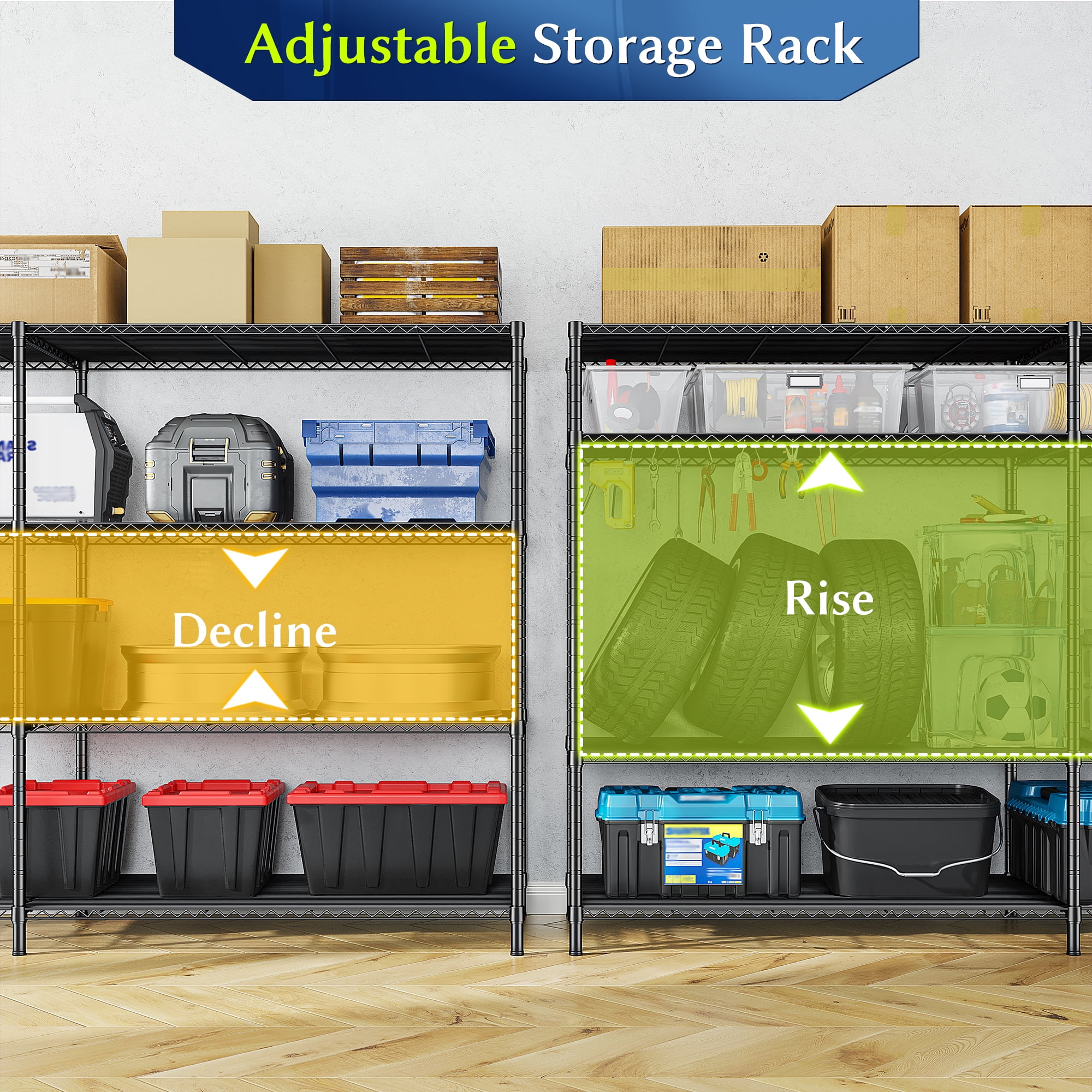 REIBII Heavy Duty 4-Tier Metal Wire Shelving Unit,Adjustable L-Shape Corner Storage Rack for Garage,Pantry,Kitchen,1120 lbs Capacity