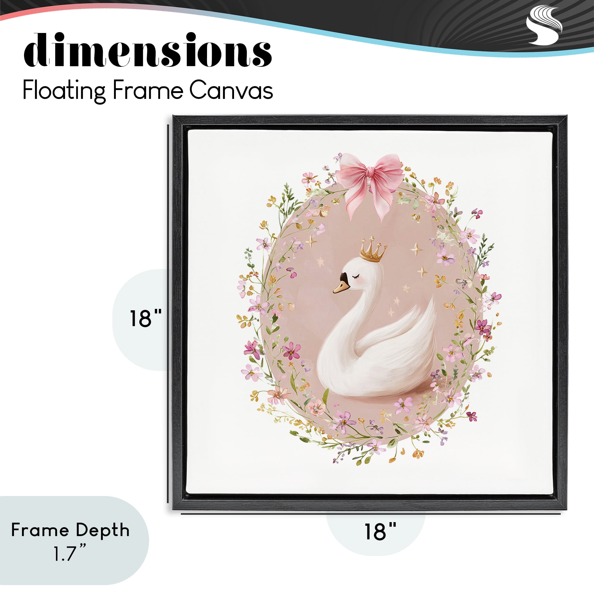 Stupell Industries Queen Swan with Florals Black Framed Floater Canvas Wall Art, design by Christine Simpson Art