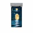 thumbnail image 2 of Ocean Bedding Set with Sheet & Covers, Super Moon over Ocean Surface Midnight View Dreamy Mystic Picture Print, Printed Bedroom Decor 2 Shams, 4 Sizes, Yellow Navy, by Ambesonne, 2 of 3