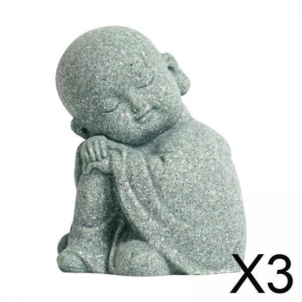 3xMini Estatuilla De Monje Estatua De Buda Decoración Sentada Delicada Para Mesa